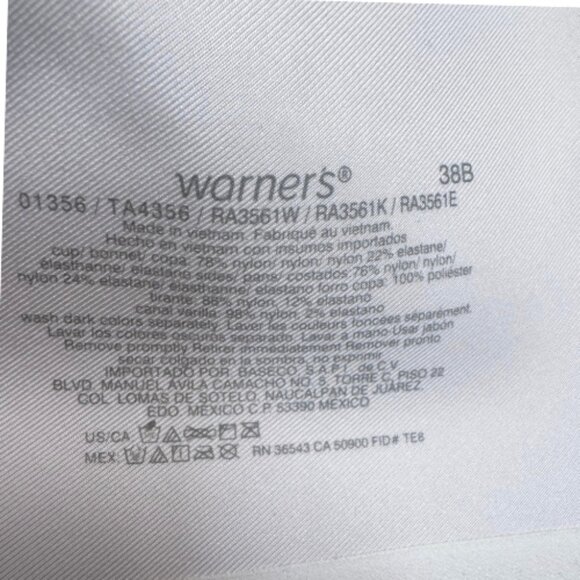 Warners No Side Effects BraUnderwire Satin Padded Cups Back Smoothing 38B 01356 - Picture 8 of 8